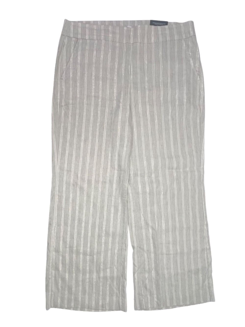 Chico's Linen Blend Wide Leg Pull On Pants Trouser US 14P Striped Metallic Beach